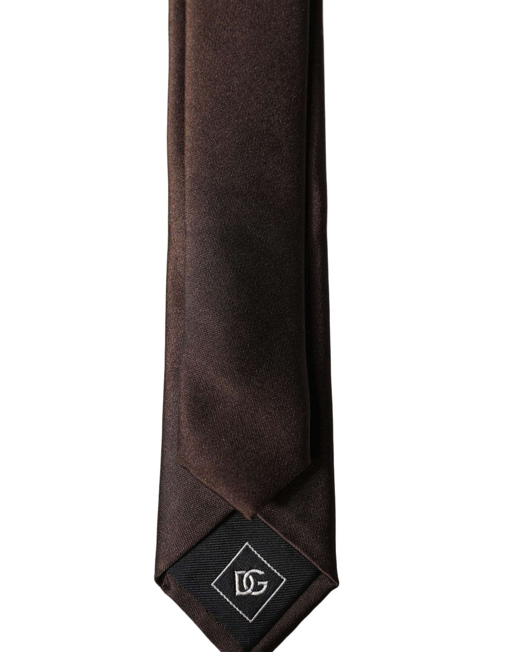 Dolce & Gabbana Brown Solid 100% Silk Adjustable Men Tied Necktie Tie