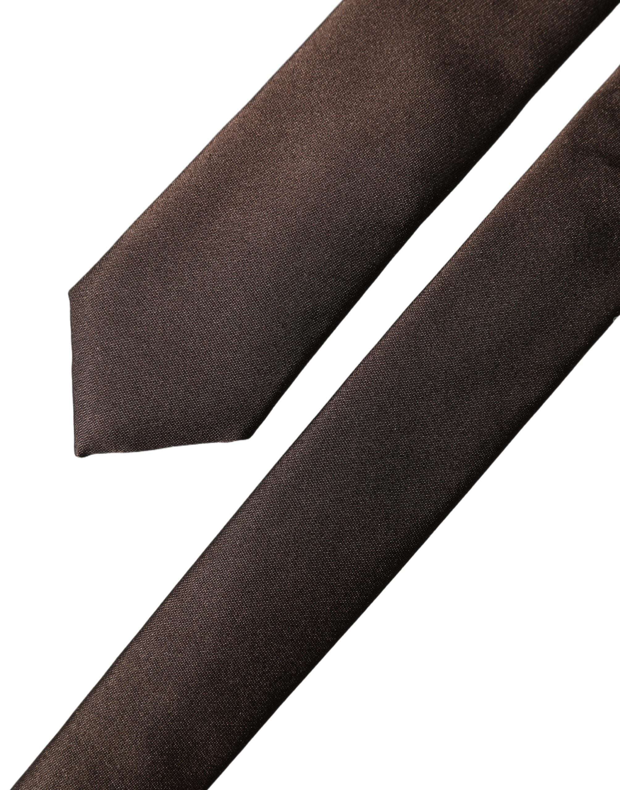 Dolce & Gabbana Brown Solid 100% Silk Adjustable Men Tied Necktie Tie