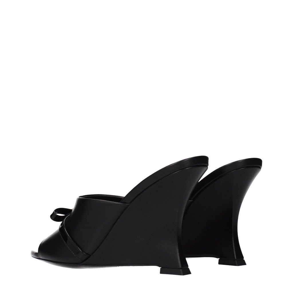 Versace Black Leather Wedge Sandals