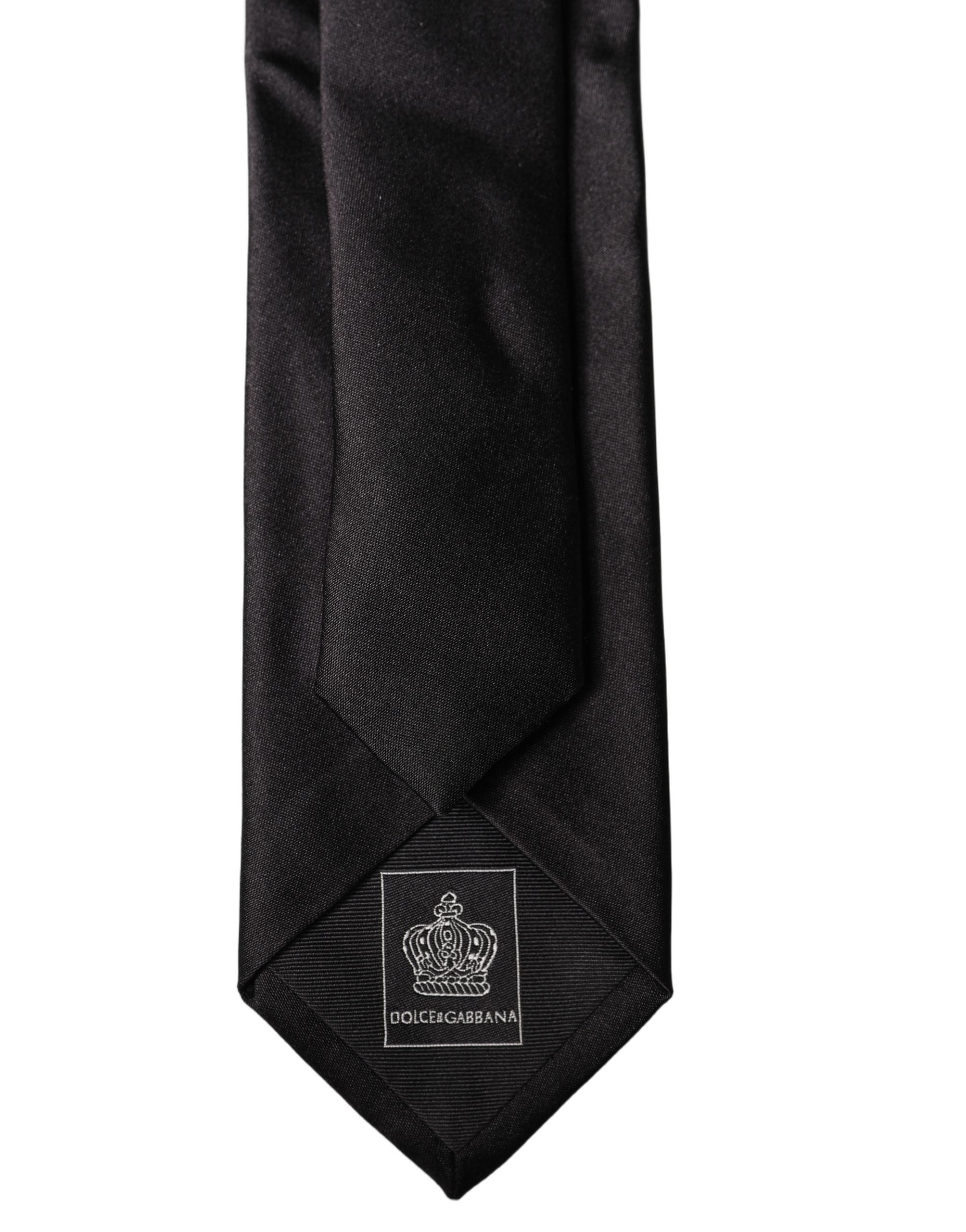 Dolce & Gabbana Black Solid Silk Satin Wide Adjustable Men Necktie Tie