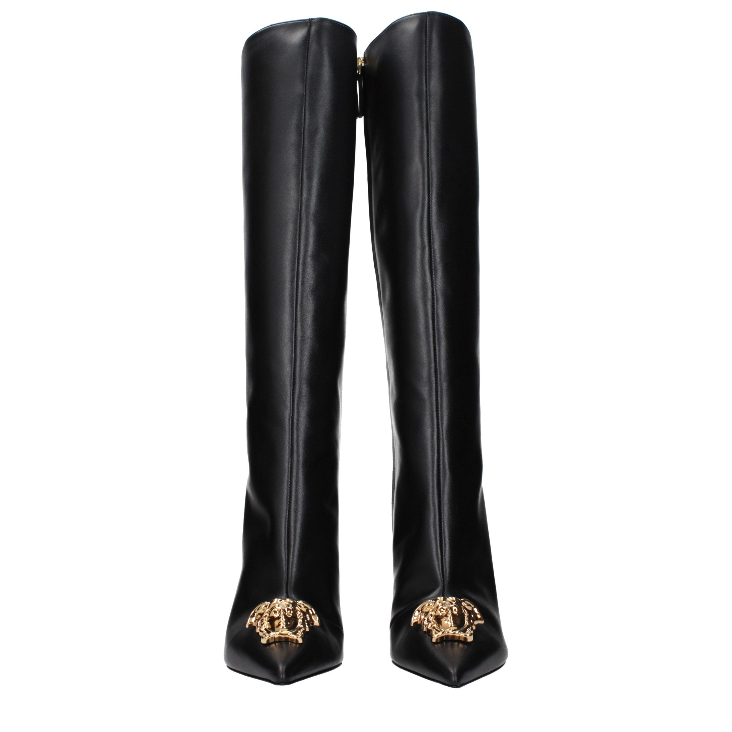 Versace Black Leather High Heel Boots