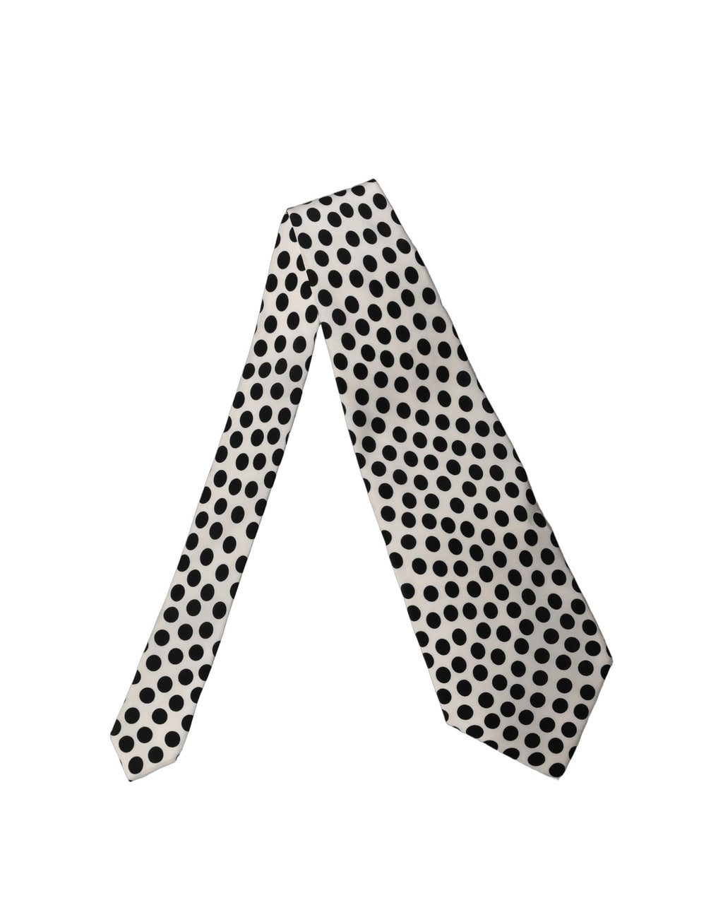 Dolce & Gabbana White Black Polka Dot Silk Adjustable Women Necktie Tie
