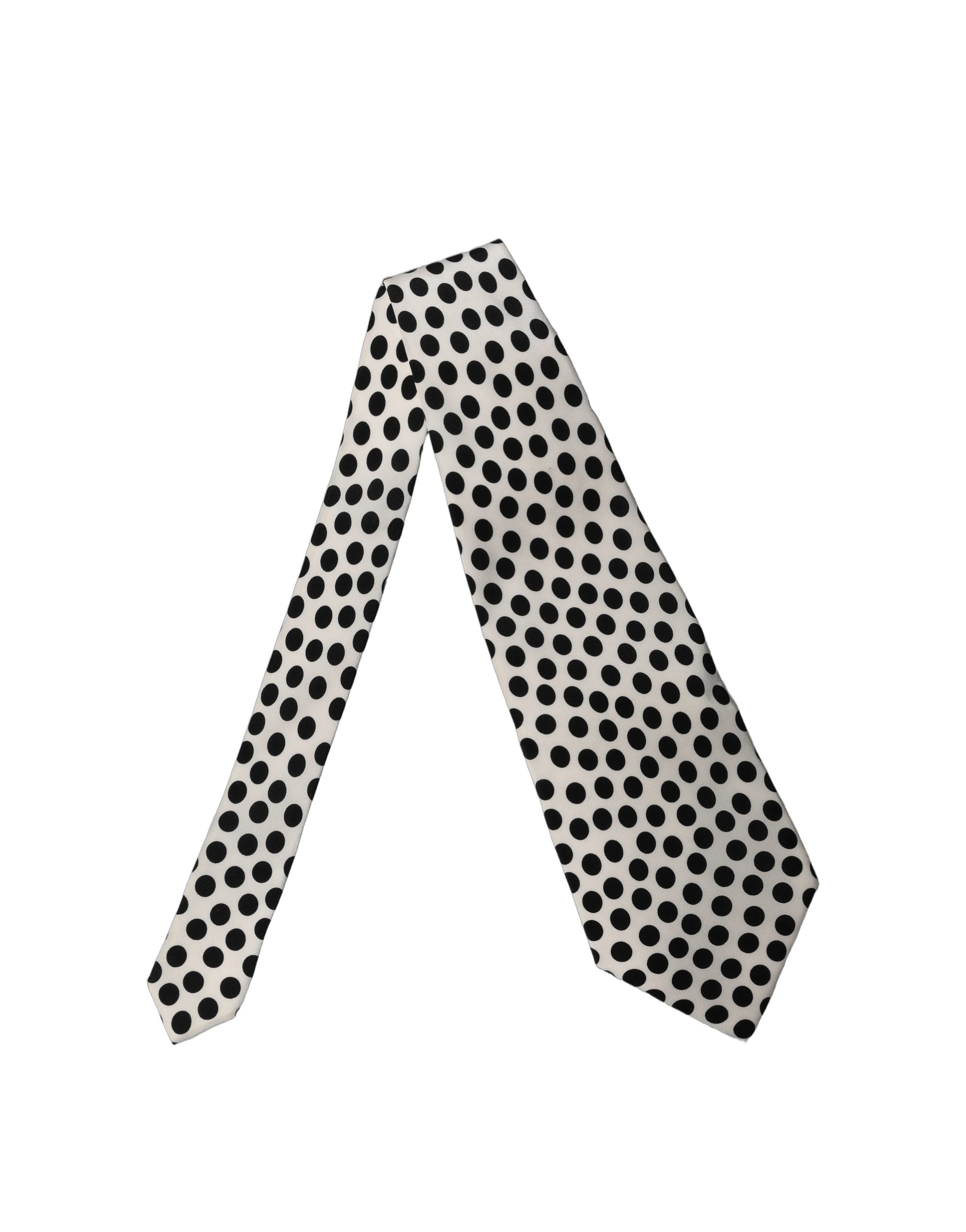 Dolce & Gabbana White Black Polka Dot Silk Adjustable Women Necktie Tie