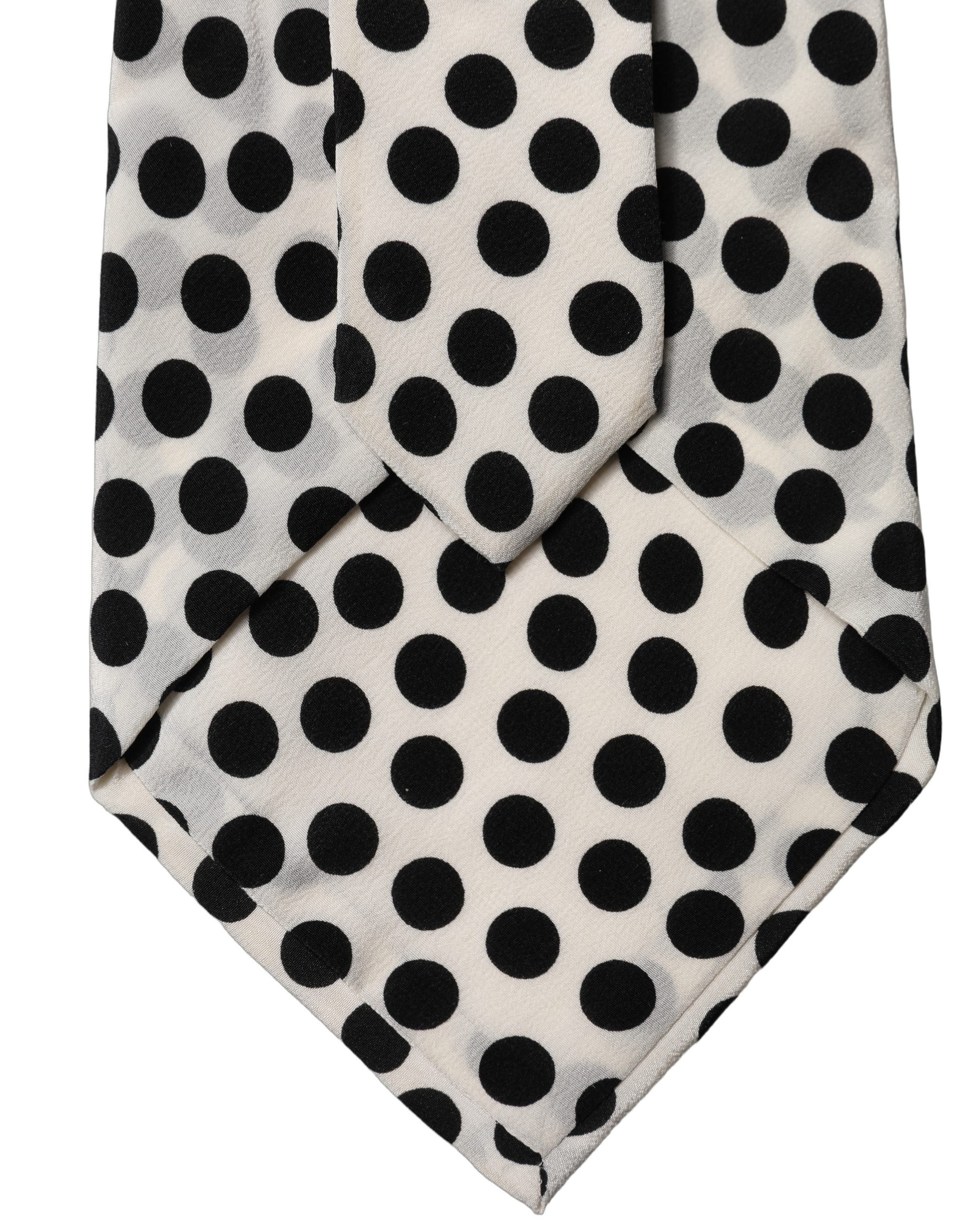 Dolce & Gabbana White Black Polka Dot Silk Adjustable Women Necktie Tie