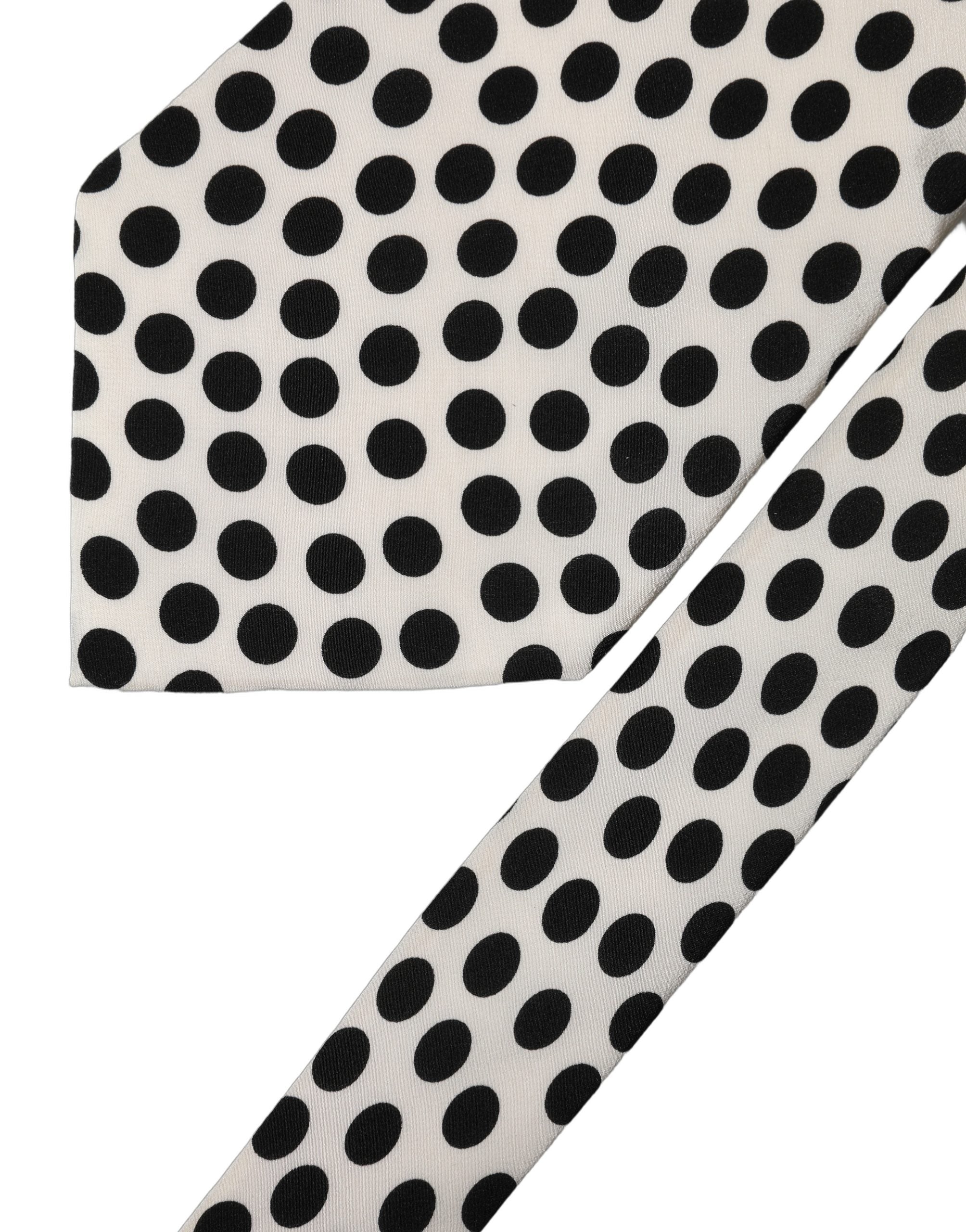 Dolce & Gabbana White Black Polka Dot Silk Adjustable Women Necktie Tie