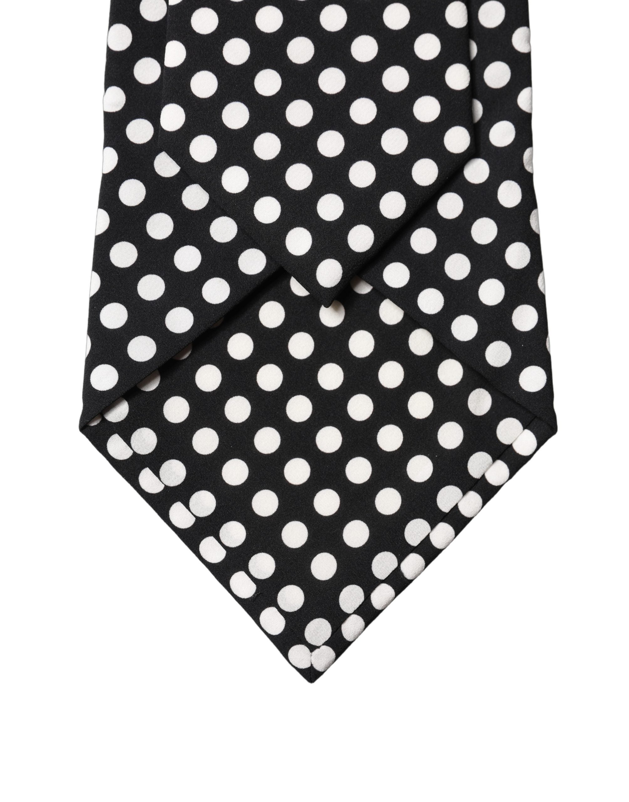 Dolce & Gabbana Dark Gray White Polka Dot Silk Adjustable Women Necktie Tie