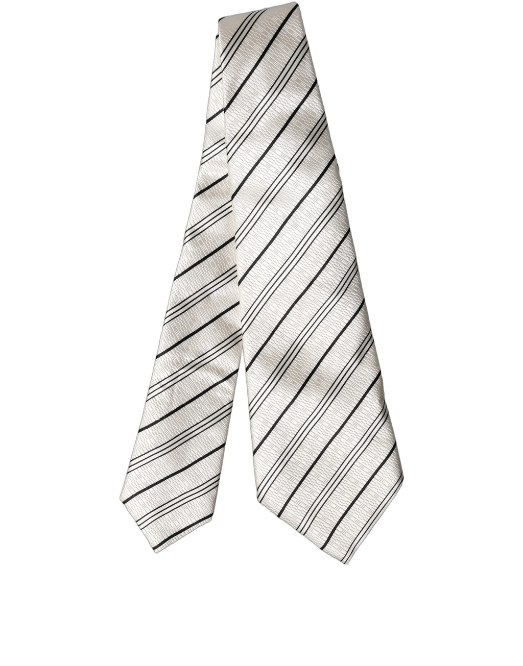 Dolce & Gabbana White Black Stripes Silk Adjustable Women Necktie Tie