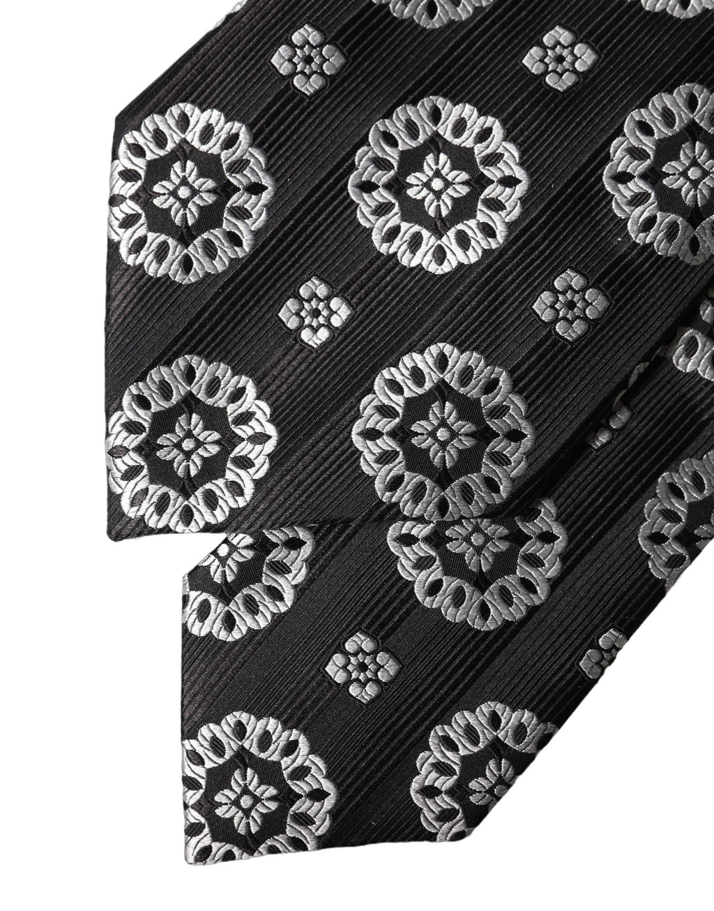Dolce & Gabbana Dark Gray White Floral Silk Adjustable Women Necktie Tie