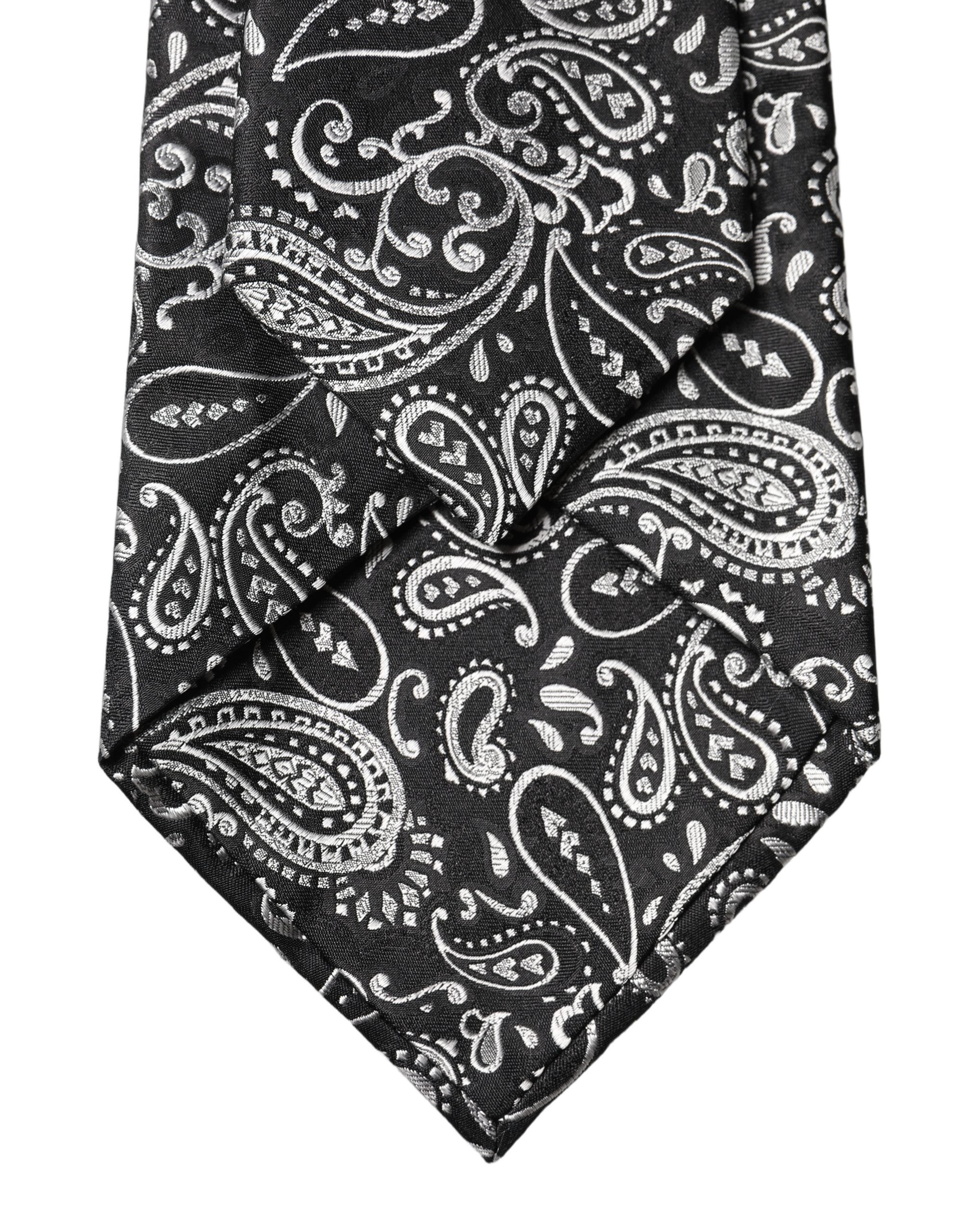 Dolce & Gabbana Dark Gray White Paisley Silk Adjustable Women Necktie Tie