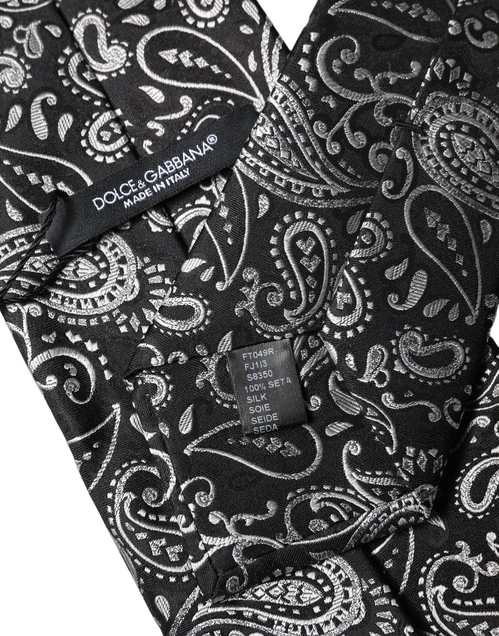 Dolce & Gabbana Dark Gray White Paisley Silk Adjustable Women Necktie Tie