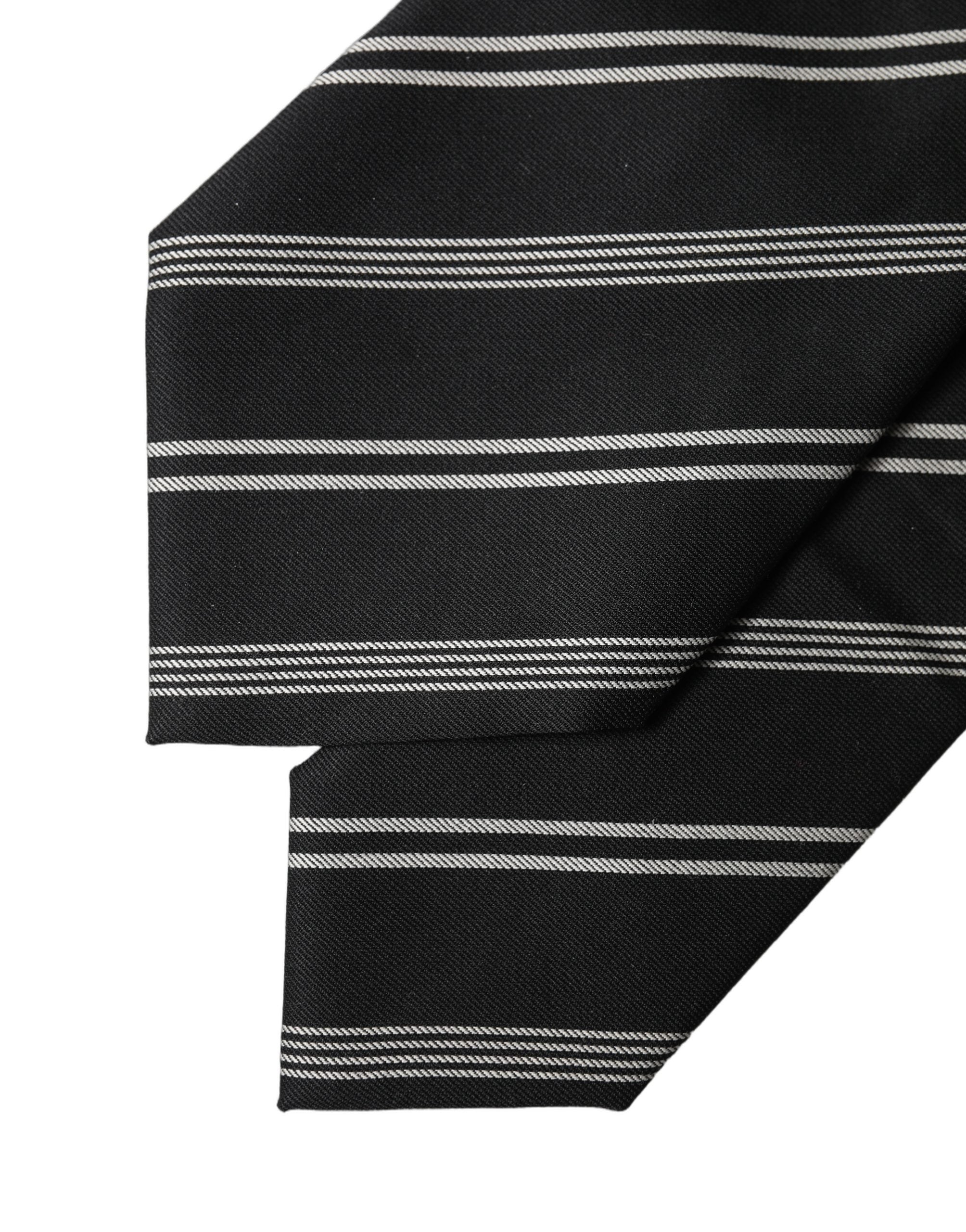 Dolce & Gabbana Dark Gray White Stripes Silk Adjustable Women Necktie Tie