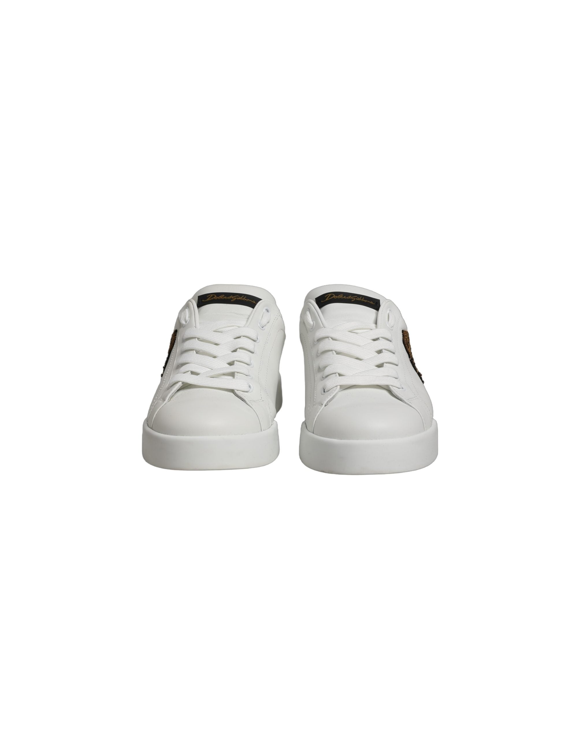Dolce & Gabbana White Gold Crest Crown Portofino Sneakers Shoes