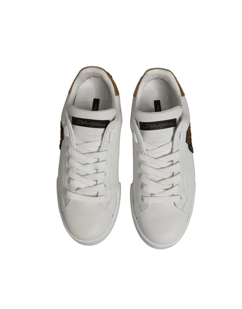 Dolce & Gabbana White Gold Crest Crown Portofino Sneakers Shoes