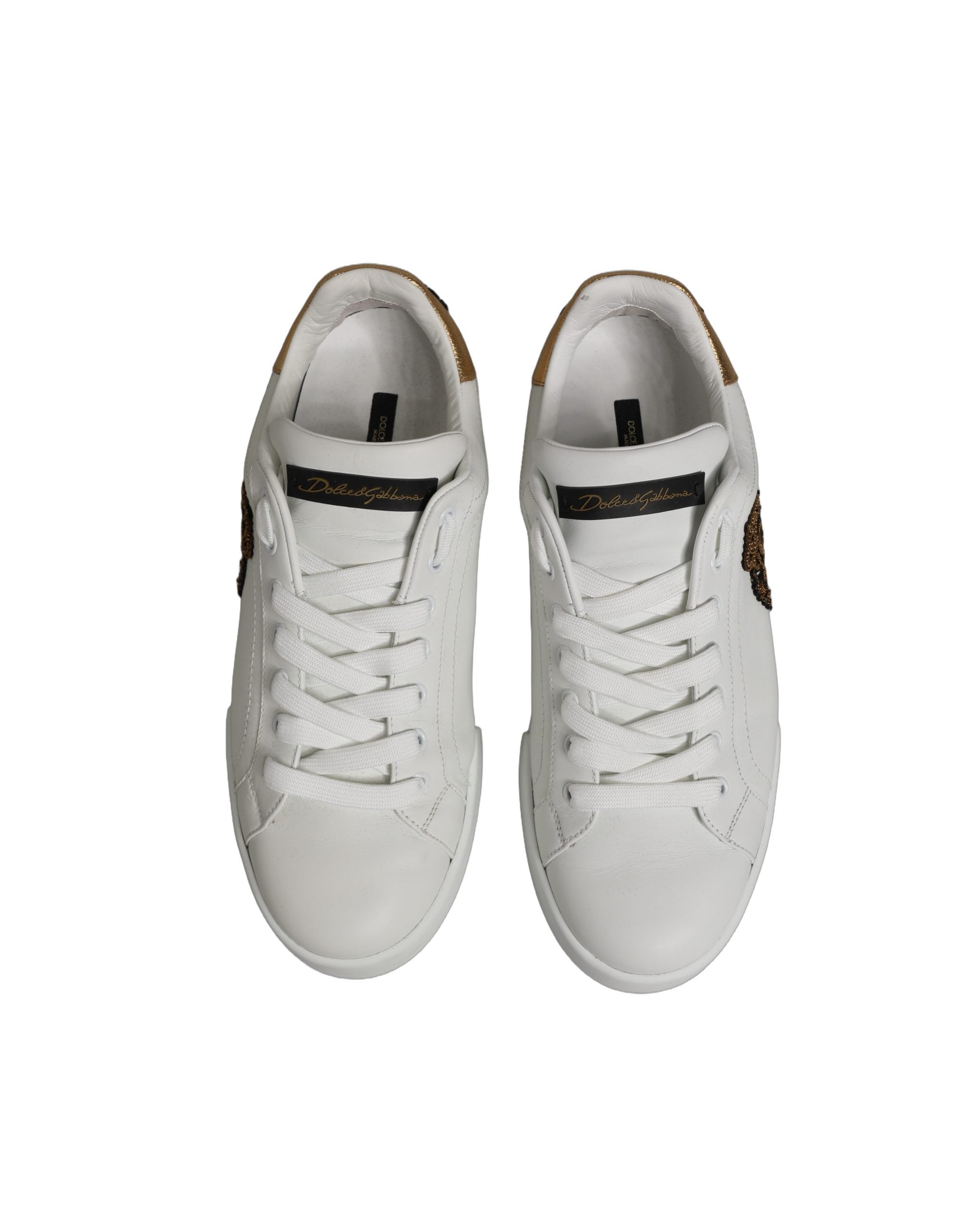 Dolce & Gabbana White Gold Crest Crown Portofino Sneakers Shoes