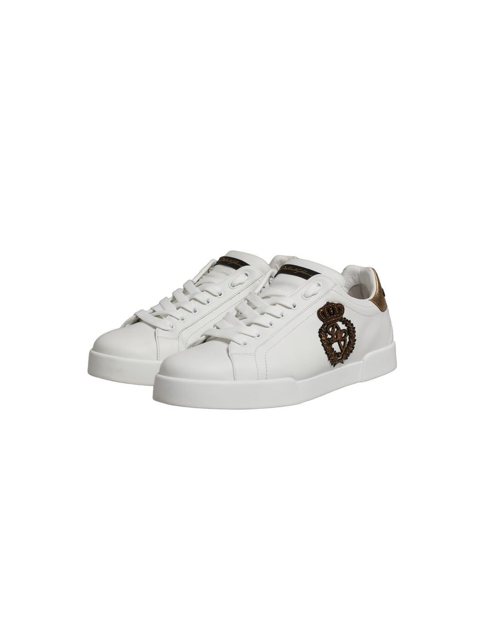 Dolce & Gabbana White Gold Crest Crown Portofino Sneakers Shoes