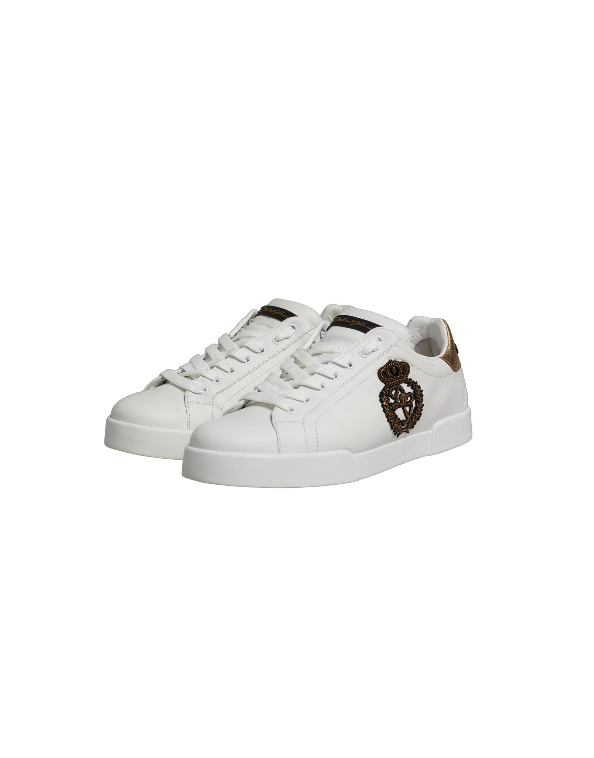 Dolce & Gabbana White Gold Crest Crown Portofino Sneakers Shoes