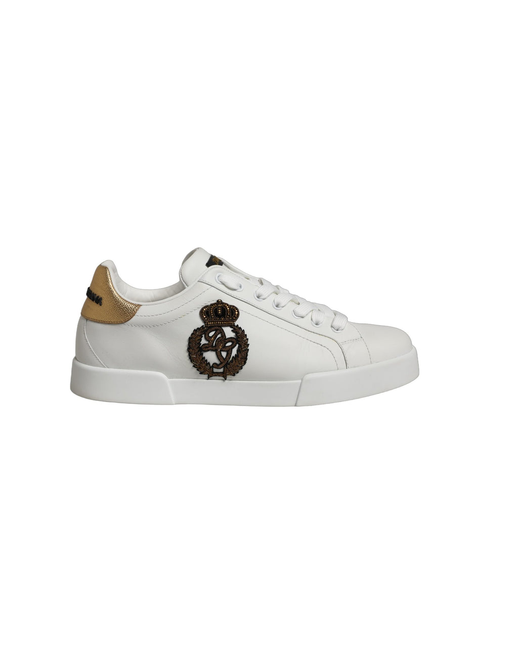 Dolce & Gabbana White Gold Crest Crown Portofino Sneakers Shoes