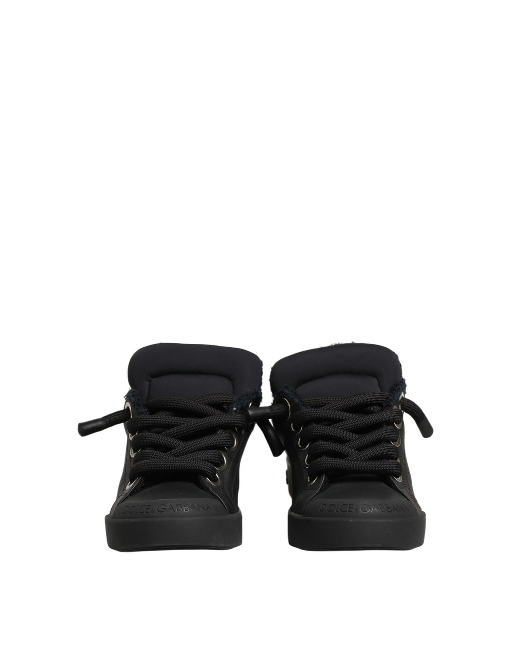 Dolce & Gabbana Black Leather Low Top Portofino Sneakers Shoes