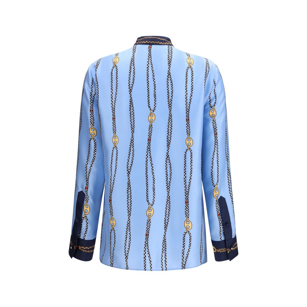 Gucci Blue Silk Pattern Shirt