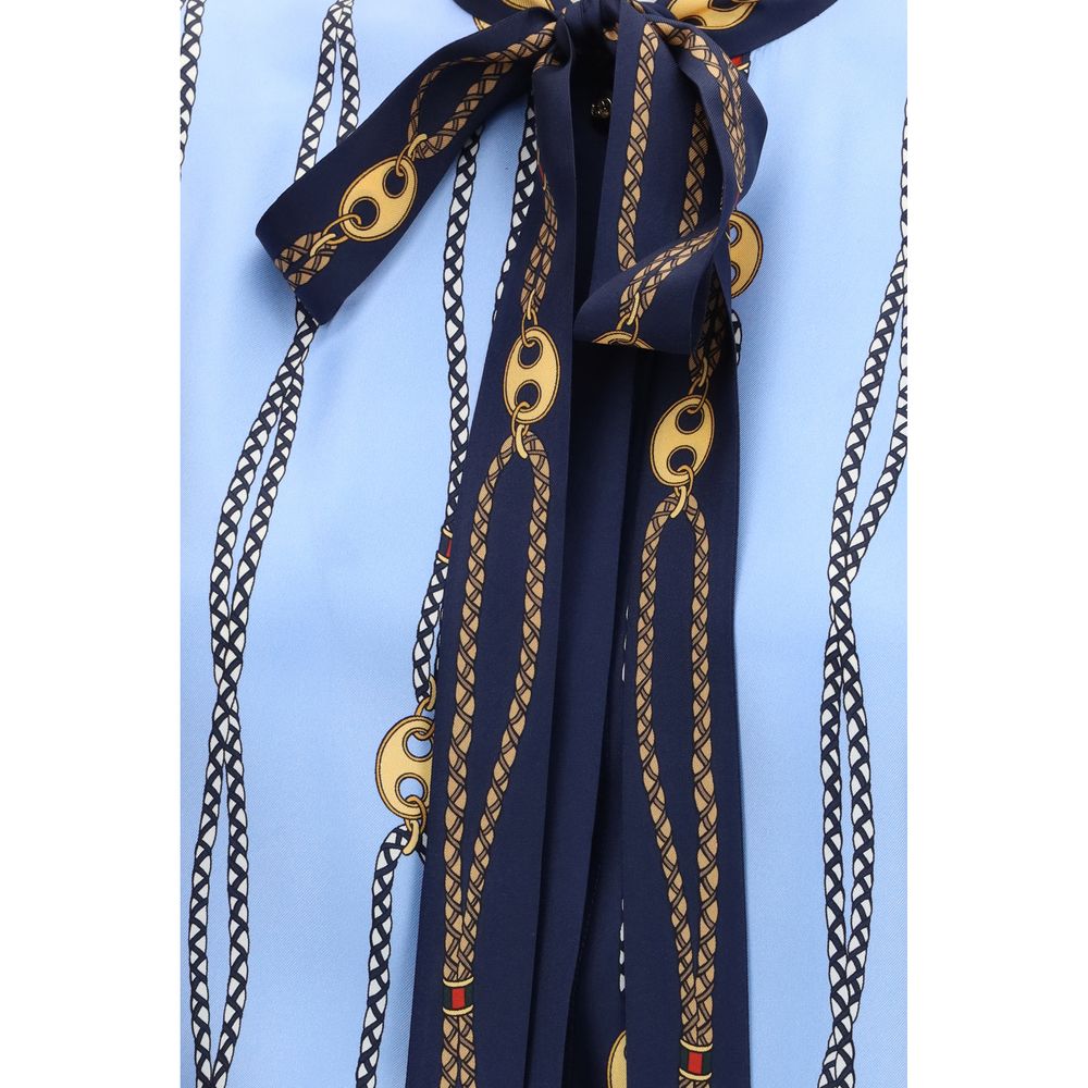 Gucci Blue Silk Pattern Shirt