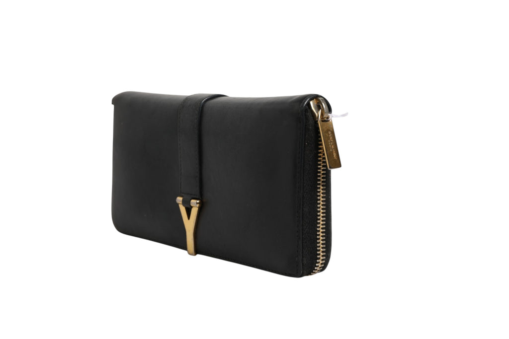 Saint Laurent Black and Gold leather logo zip wallet