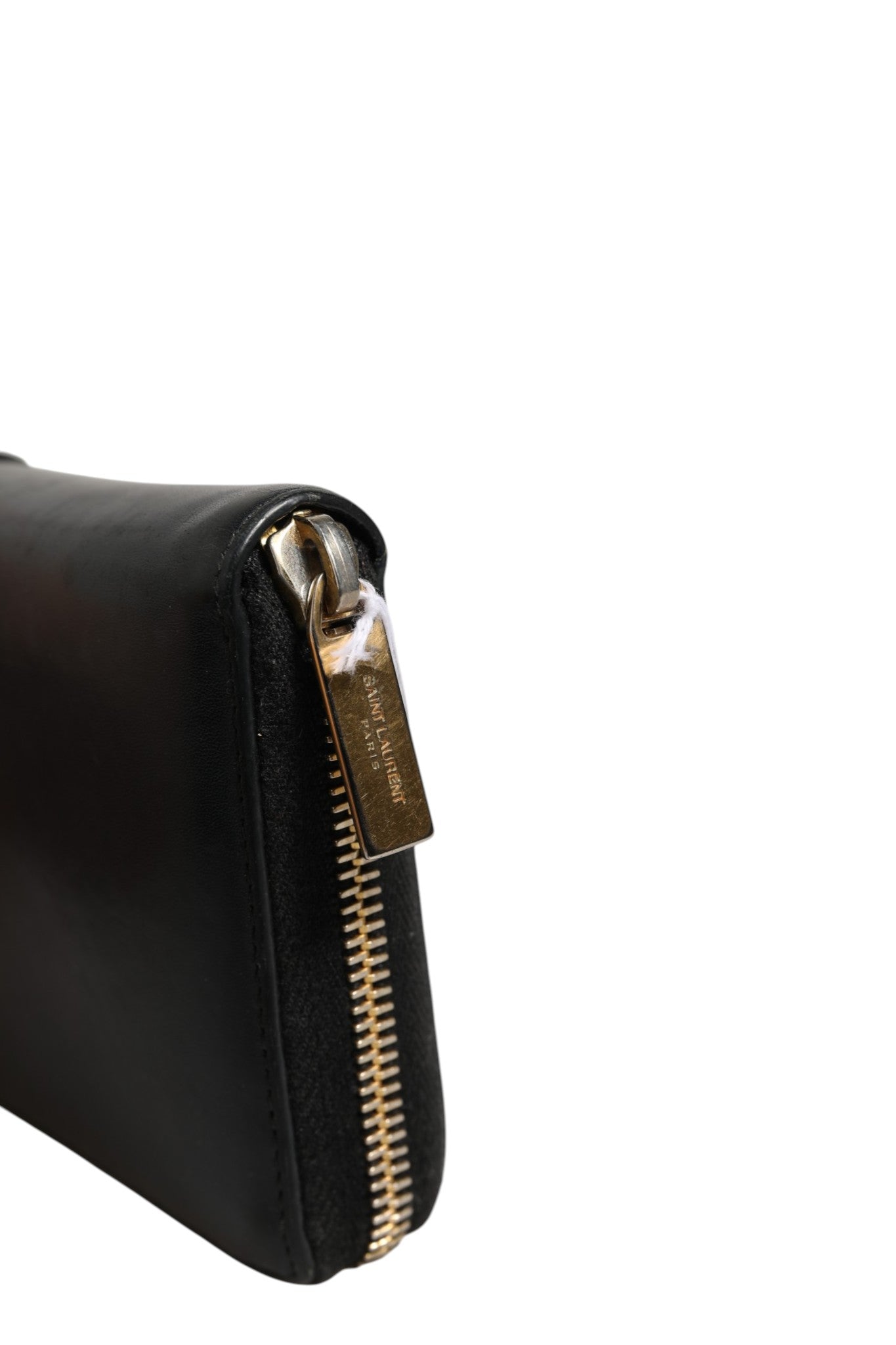 Saint Laurent Black and Gold leather logo zip wallet