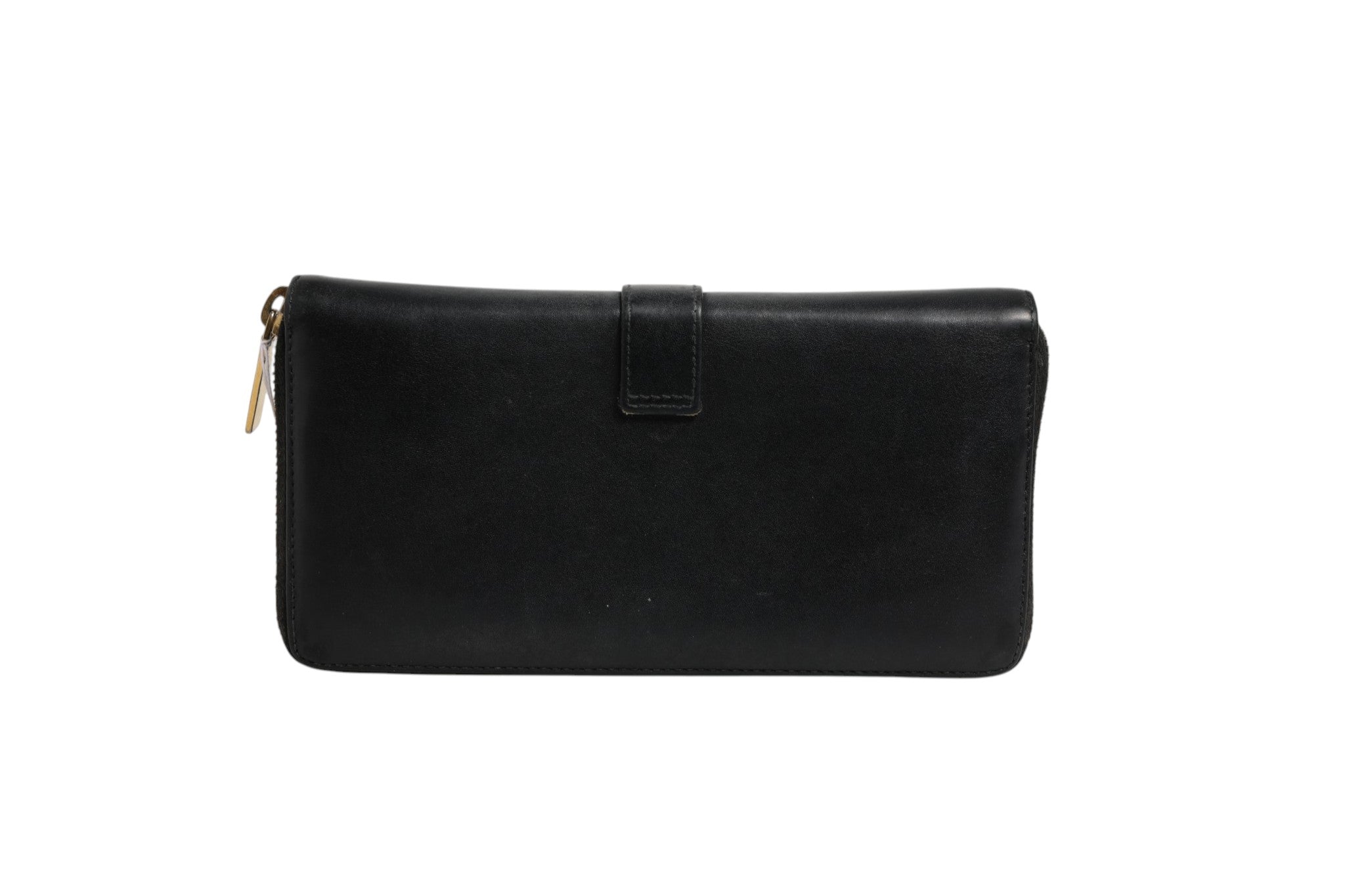 Saint Laurent Black and Gold leather logo zip wallet
