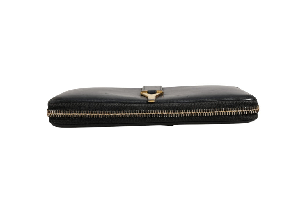 Saint Laurent Black and Gold leather logo zip wallet