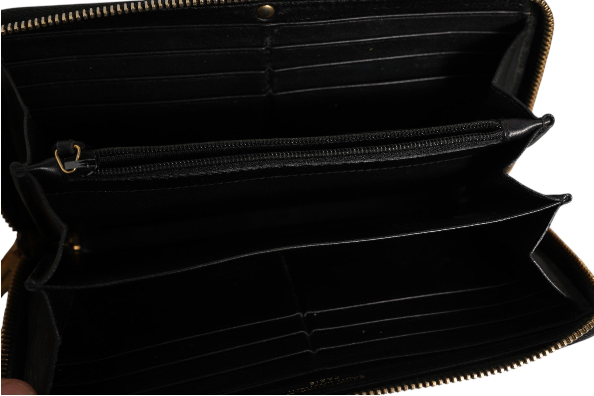 Saint Laurent Black and Gold leather logo zip wallet
