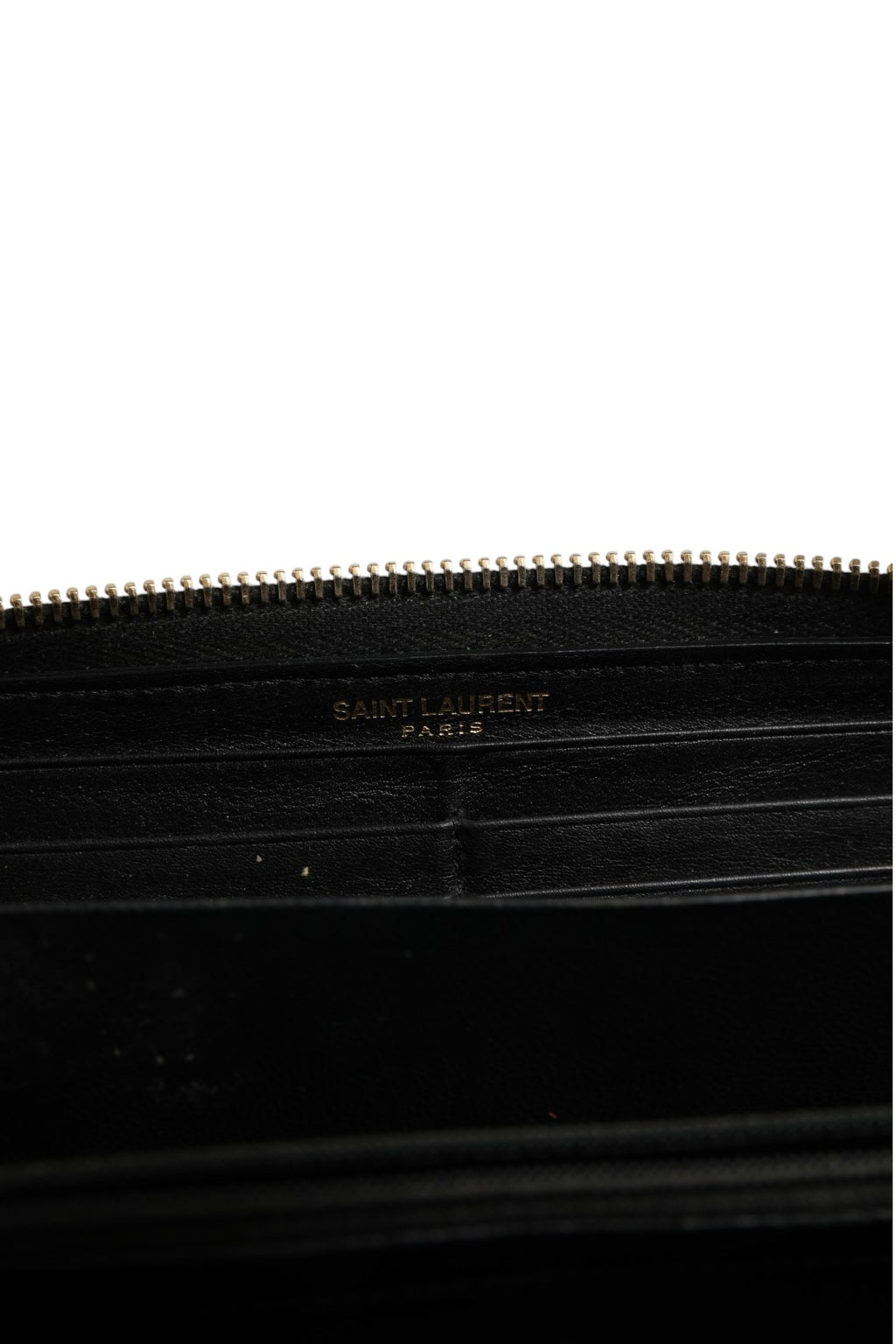 Saint Laurent Black and Gold leather logo zip wallet