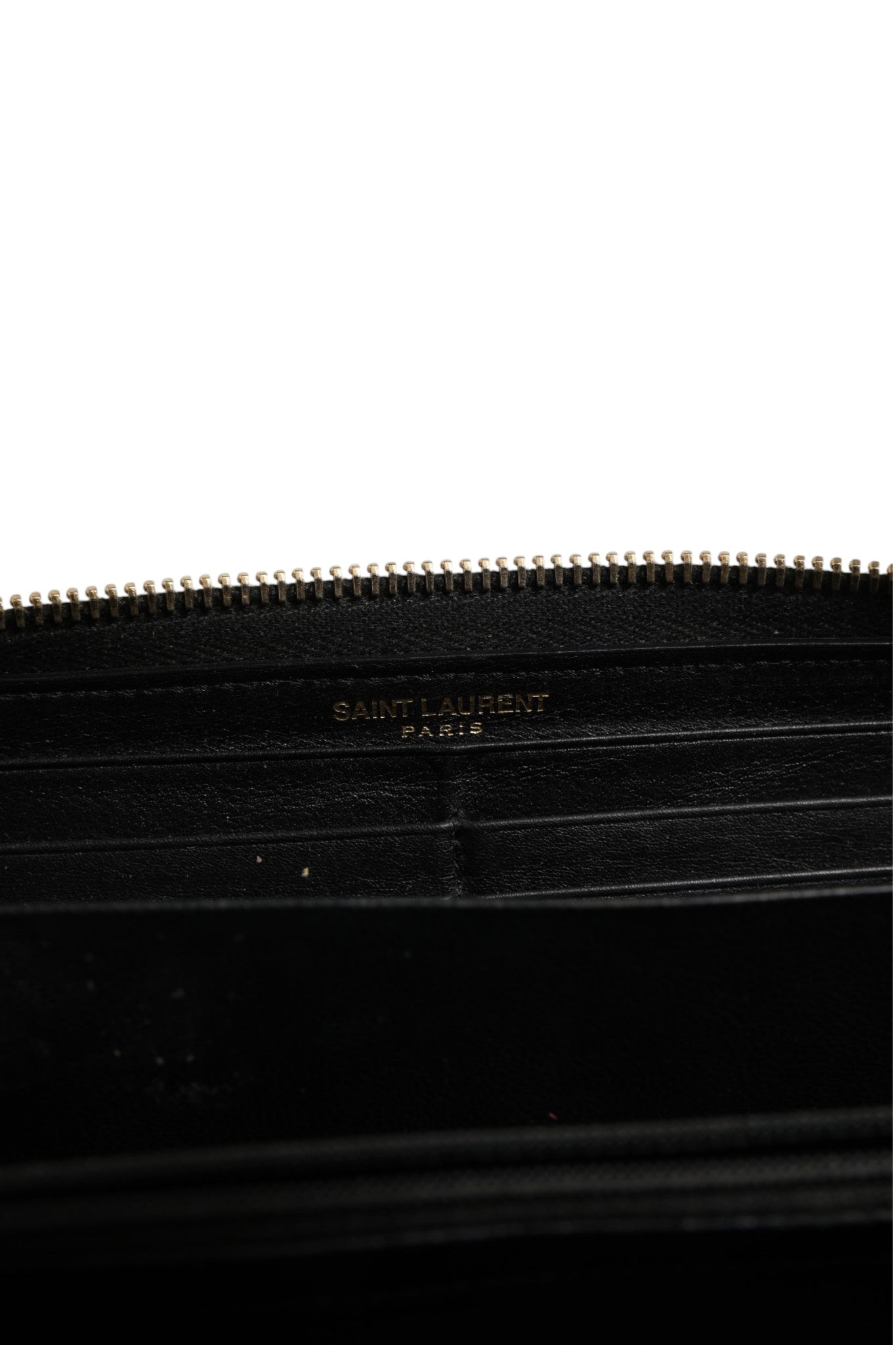 Saint Laurent Black and Gold leather logo zip wallet