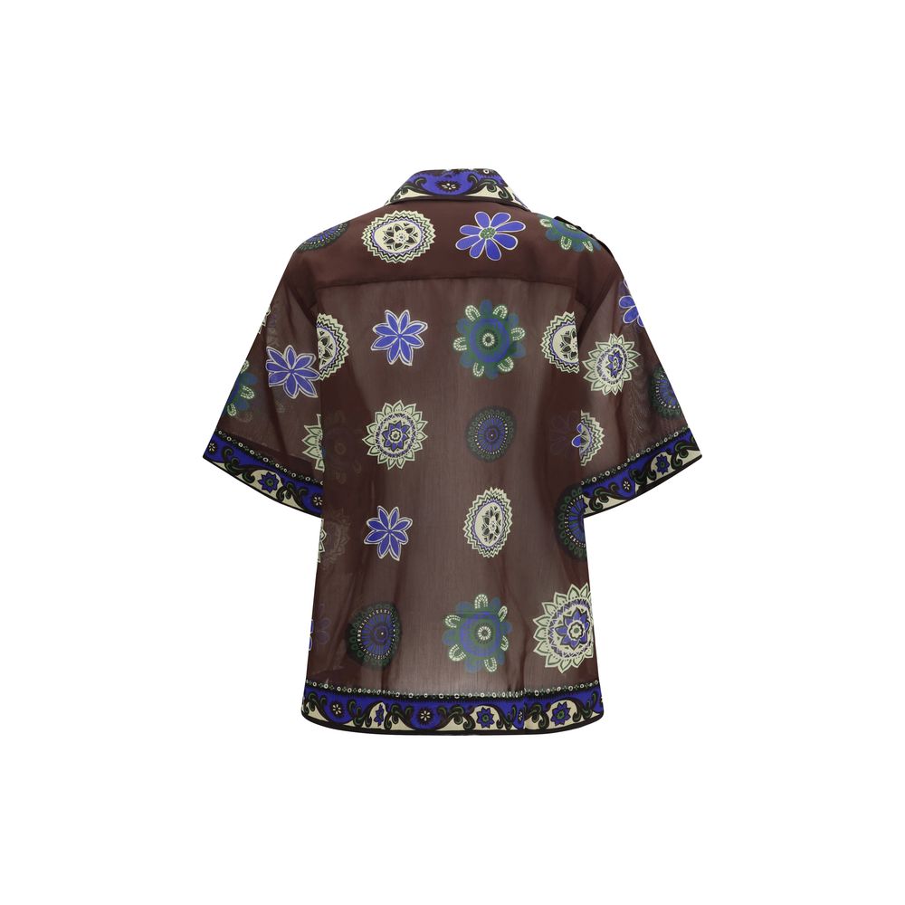 Alemais Brown Ramie Pattern Shirt