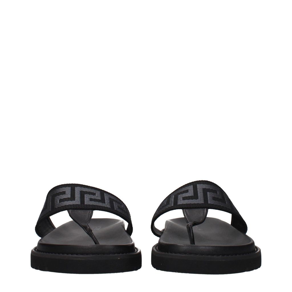 Versace Black Fabric Flip-Flop Sandals