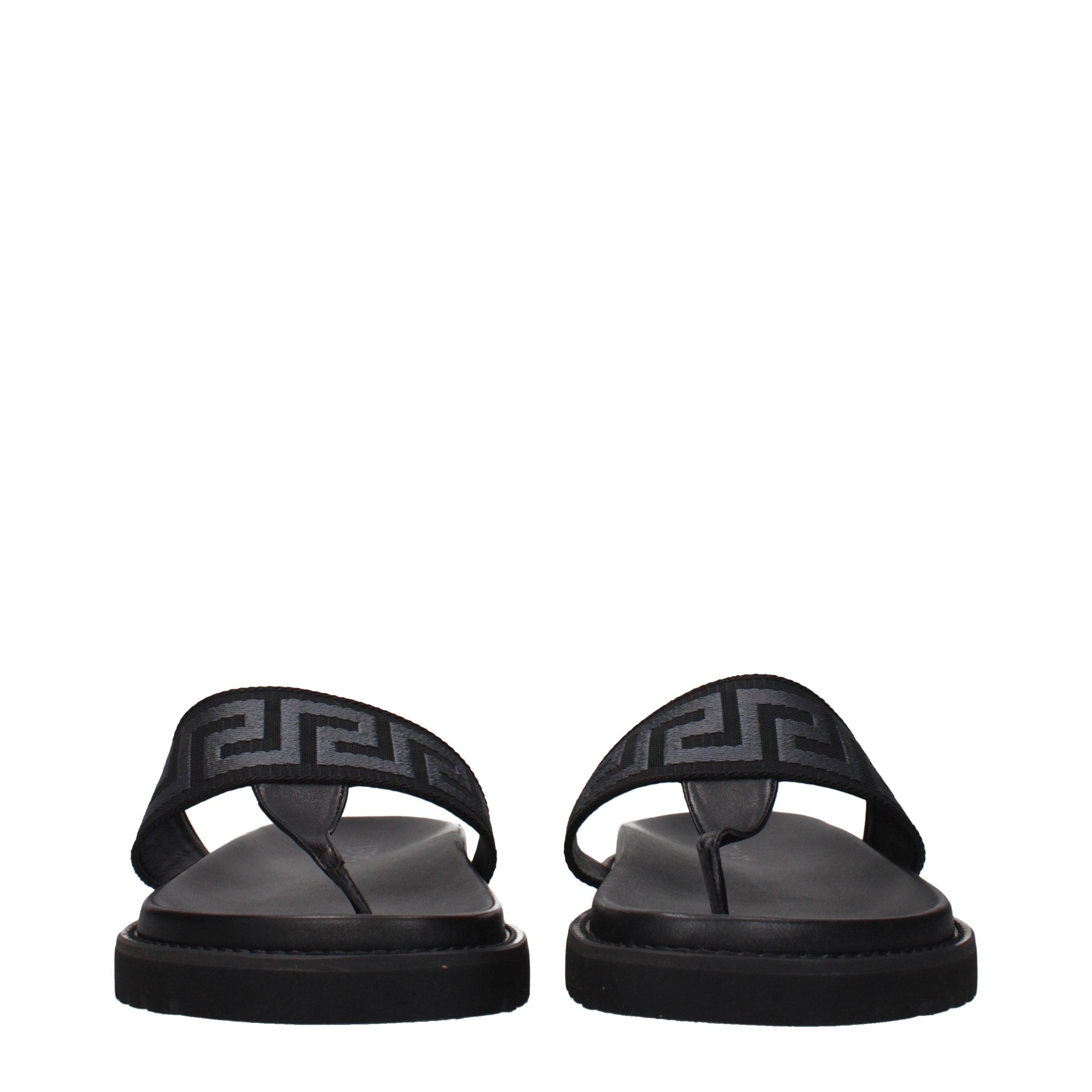 Versace Black Fabric Flip-Flop Sandals