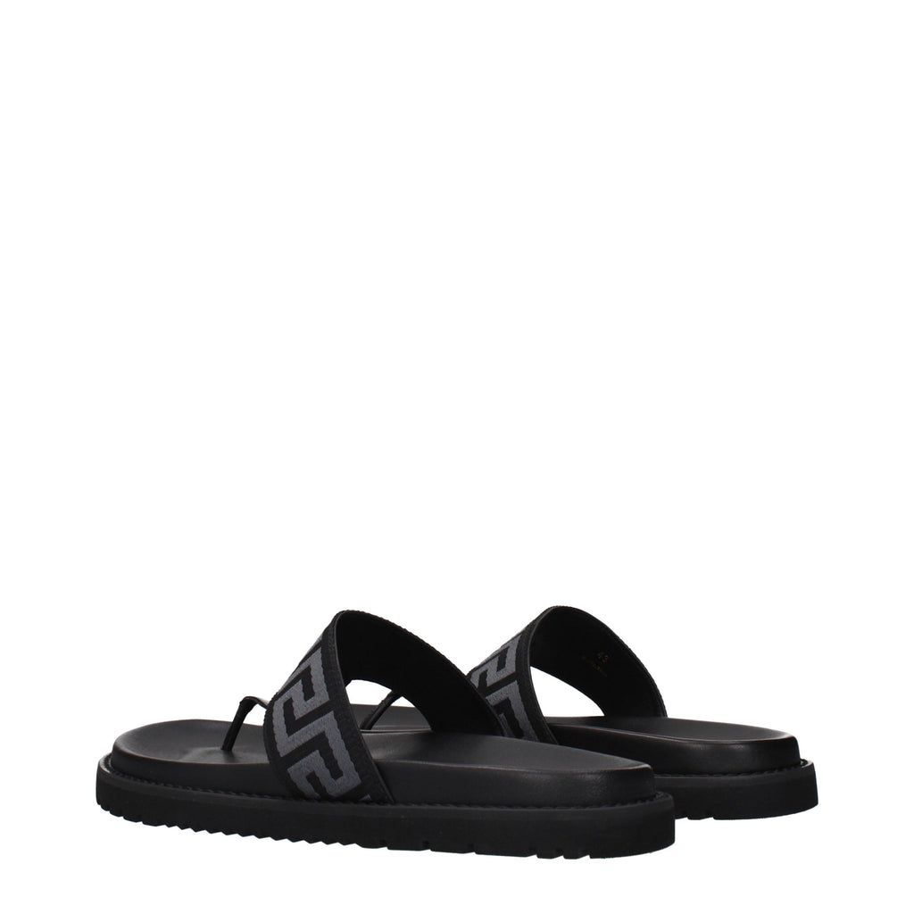 Versace Black Fabric Flip-Flop Sandals