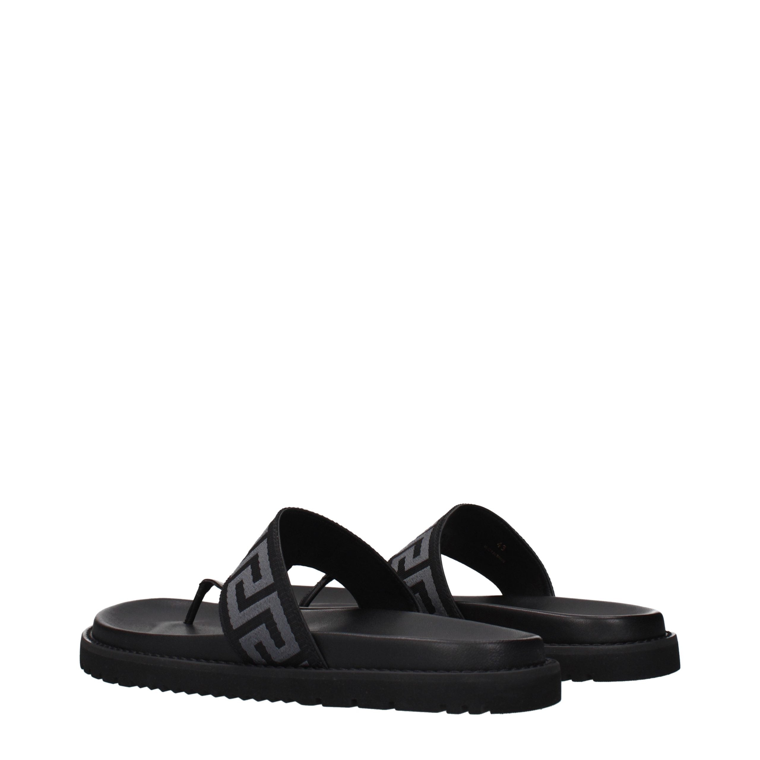 Versace Black Fabric Flip-Flop Sandals