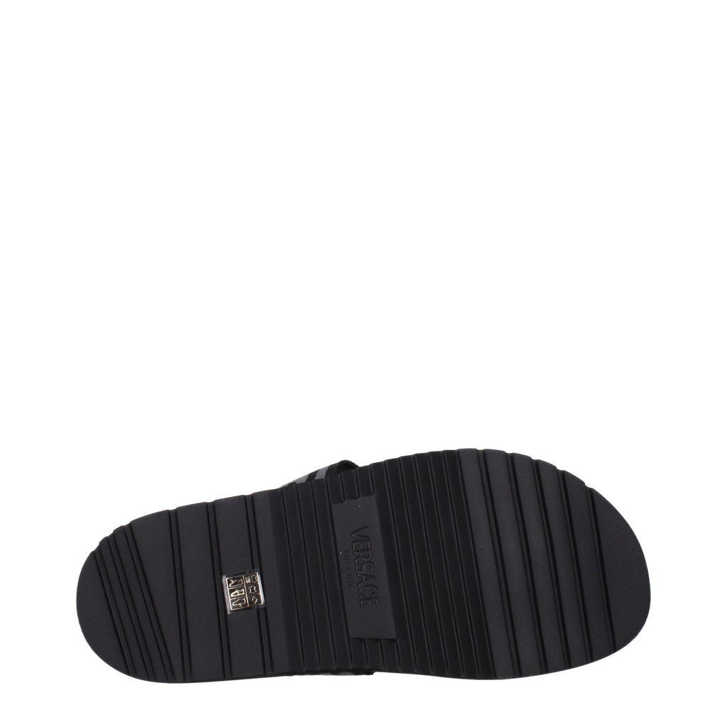 Versace Black Fabric Flip-Flop Sandals