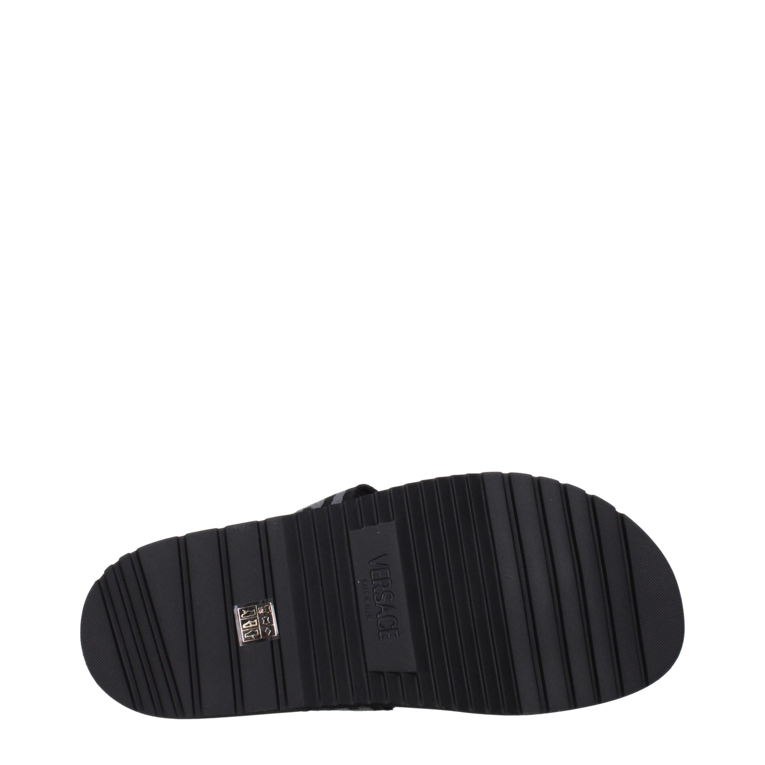 Versace Black Fabric Flip-Flop Sandals