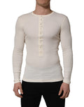 Dolce & Gabbana White Long Sleeves Henley Pullover Sweater