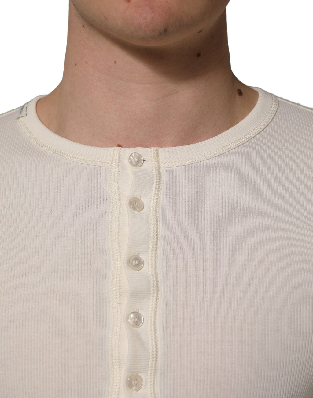 Dolce & Gabbana White Long Sleeves Henley Pullover Sweater