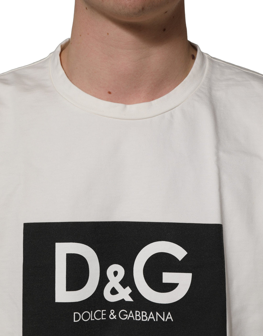 Dolce & Gabbana White Logo Print Cotton Crew Neck Men T-shirt