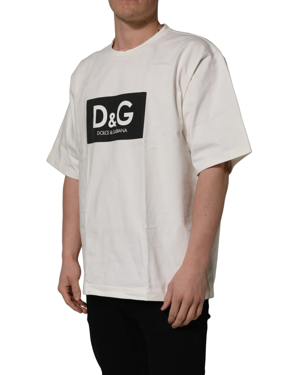 Dolce & Gabbana White Logo Print Cotton Crew Neck Men T-shirt