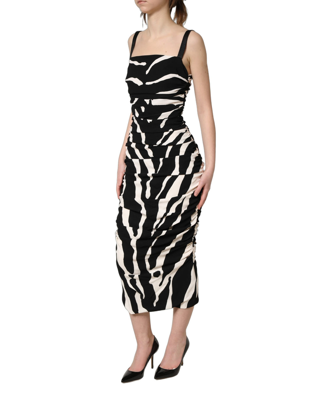 Dolce & Gabbana Black White Zebra Cady Calf Length Dress