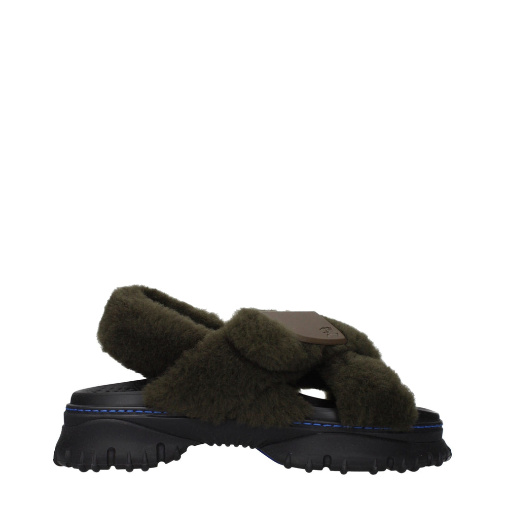 Burberry Green Fur Slippers