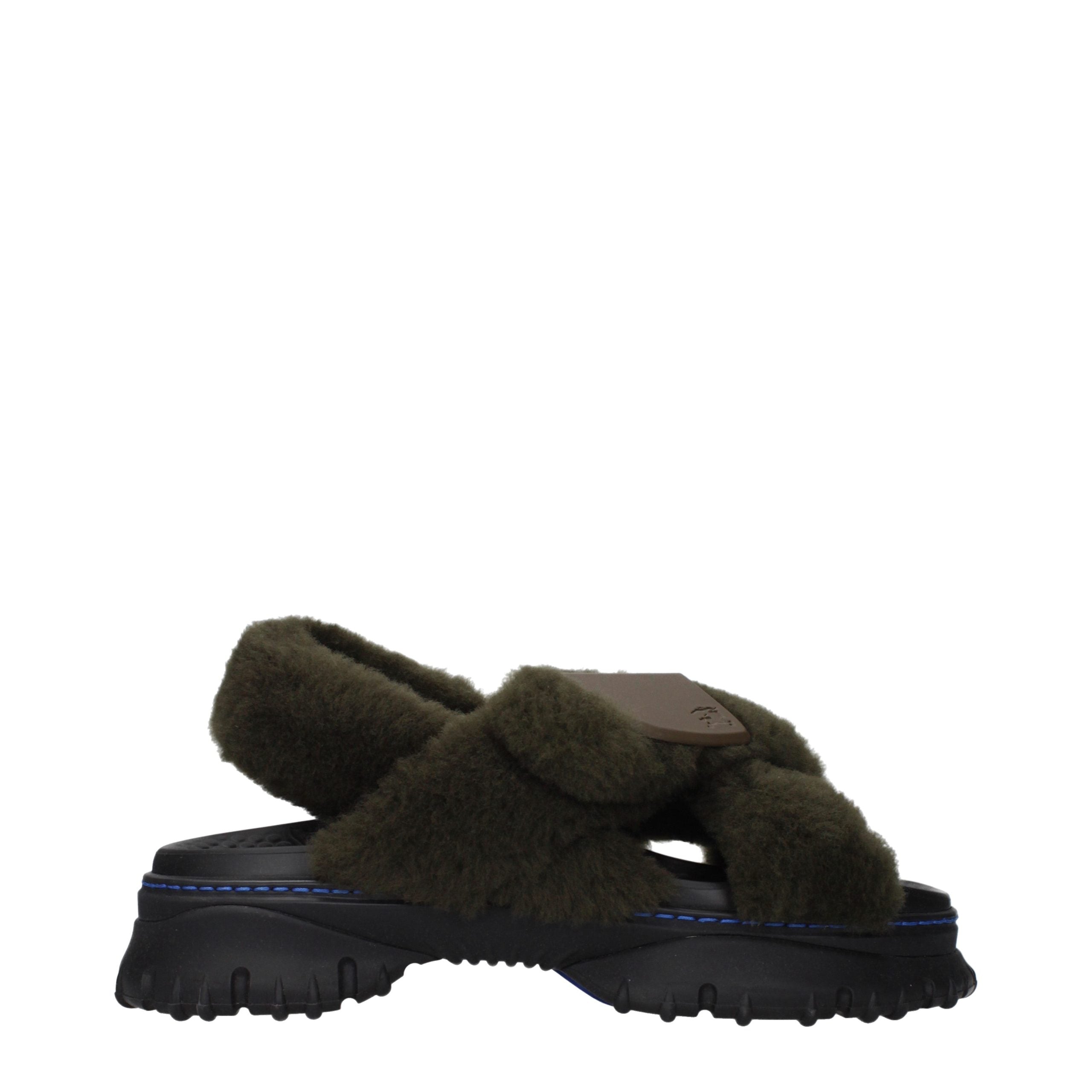 Burberry Green Fur Slippers