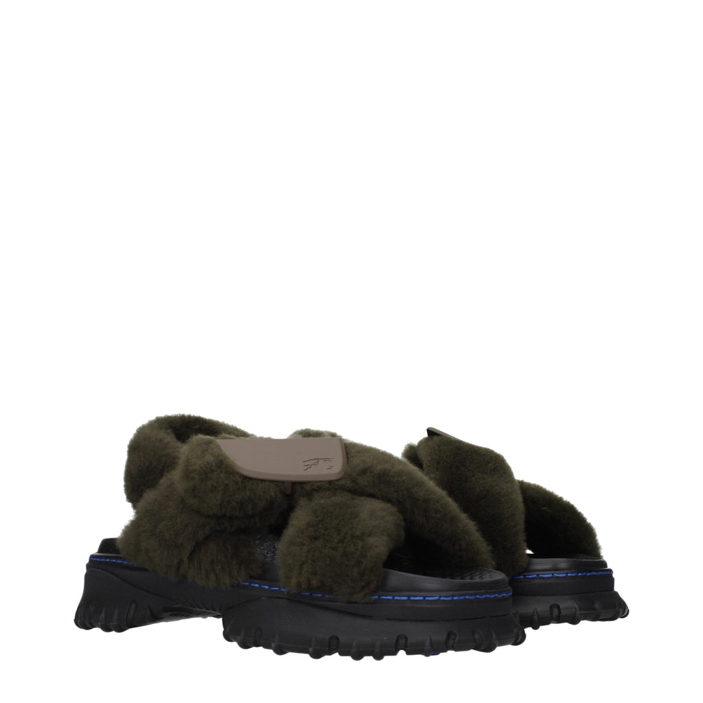 Burberry Green Fur Slippers