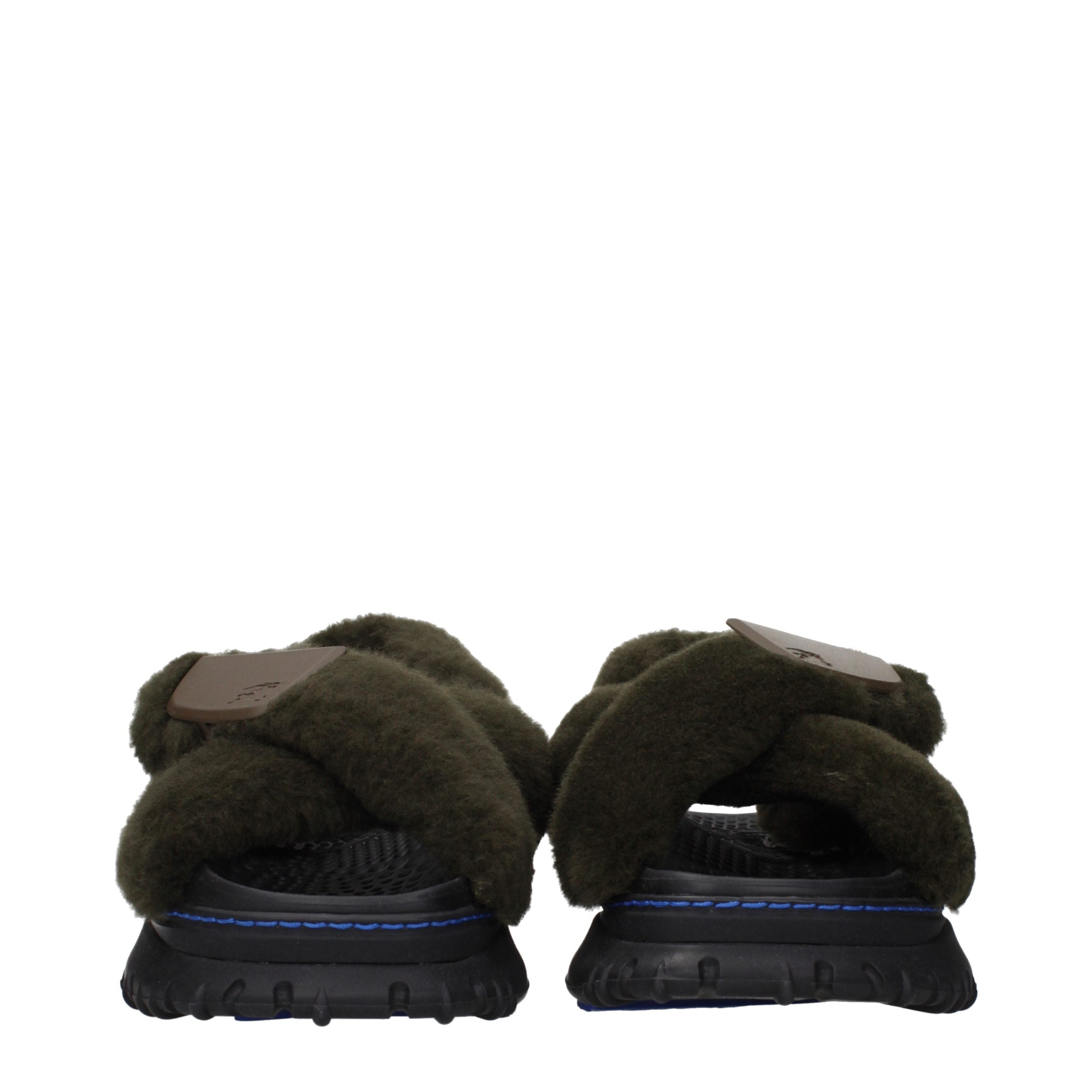 Burberry Green Fur Slippers