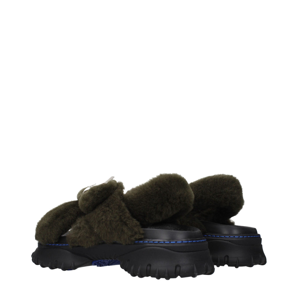 Burberry Green Fur Slippers