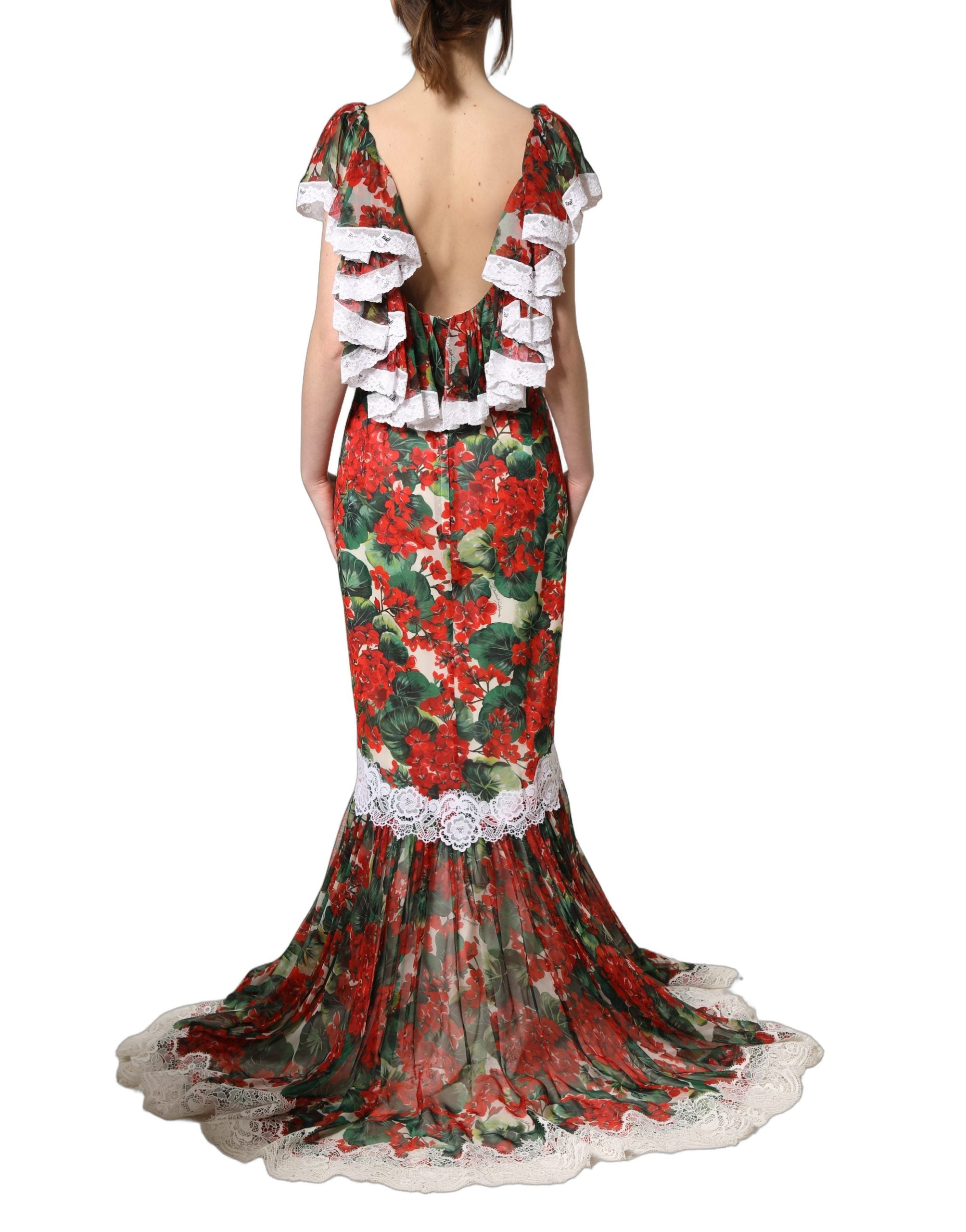 Dolce & Gabbana Multicolor Geranium Flower Lace Maxi Dress