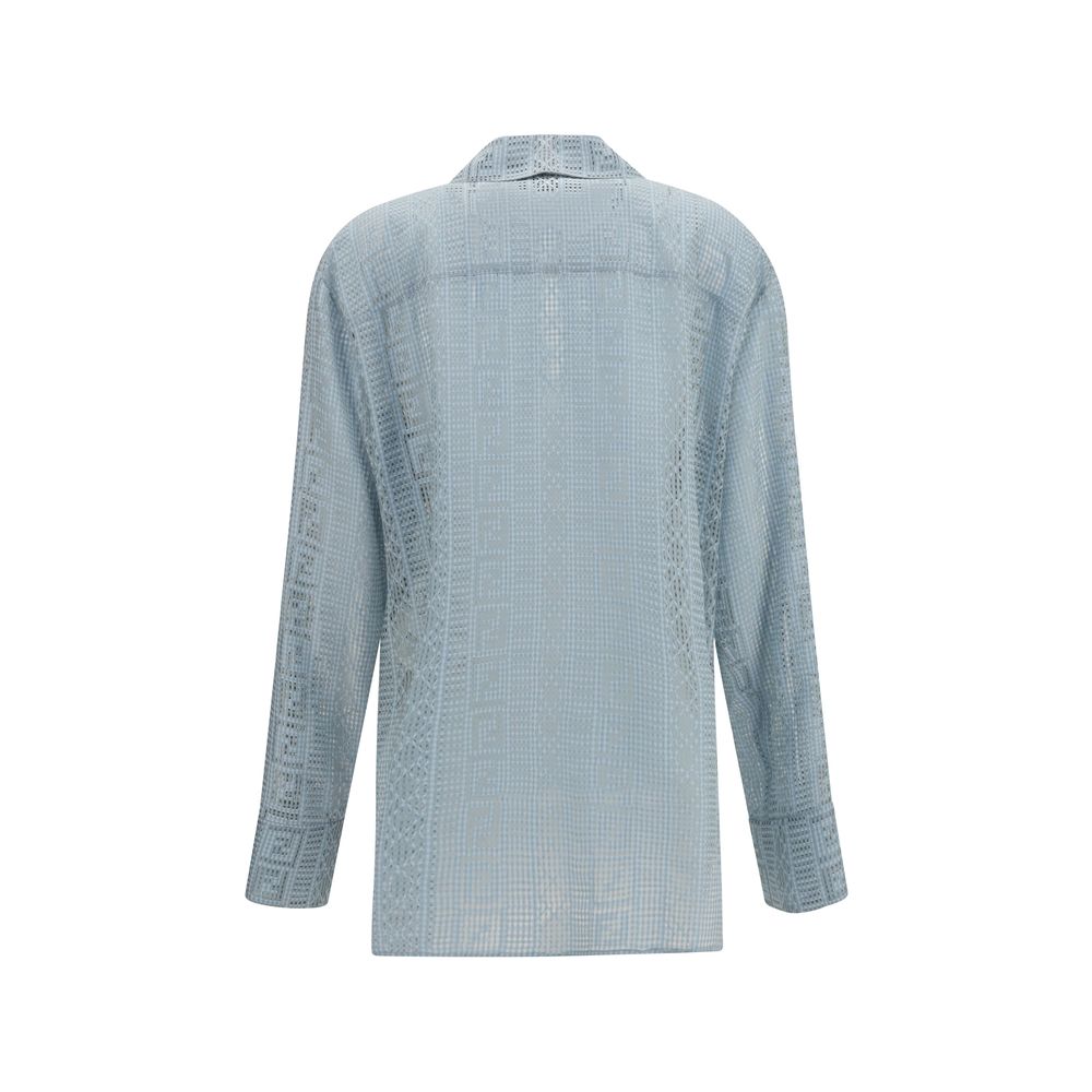 Fendi Blue Silk Dress Shirt